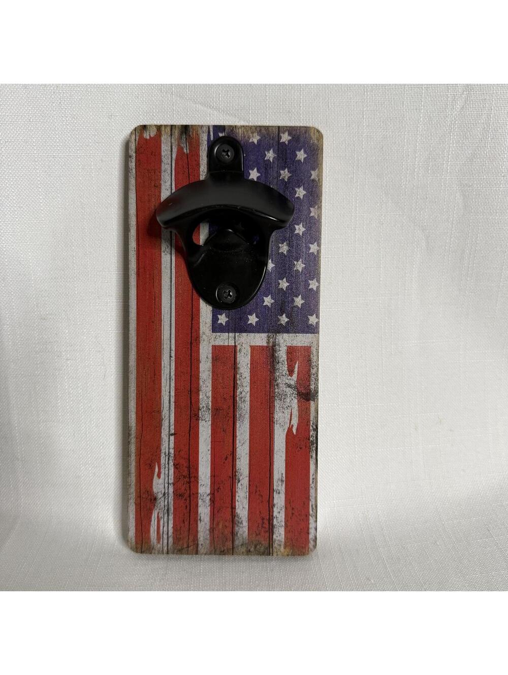 Wall Mounted Bottle Opener with Vintage American Flag Design